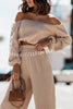 Off Shoulder Casual Top High Waist Straight Leg Pants Set