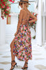 Harvest Sunshine Floral Backless Slit Midi Dress