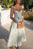 Baroque Floral Sweetest Ruffle Back Smocked Corset Midi Dress