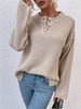 Casual Solid Color Sweater with Round Neck and Buttons