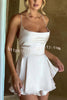 Ruffled Elegant Satin Strappy Satin Backless Lace Up Mini Dress