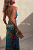 Rainforest Paradise Tropical Print Cutout Back Crossover Stretch Maxi Dress