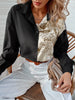 Leisure Buttoned Floral Printed Color-Block Lapel Collar Blouses&Shirts Tops