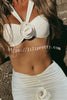 Three Piece Suspender Pleated Three Dimensional Flower Bikini Set