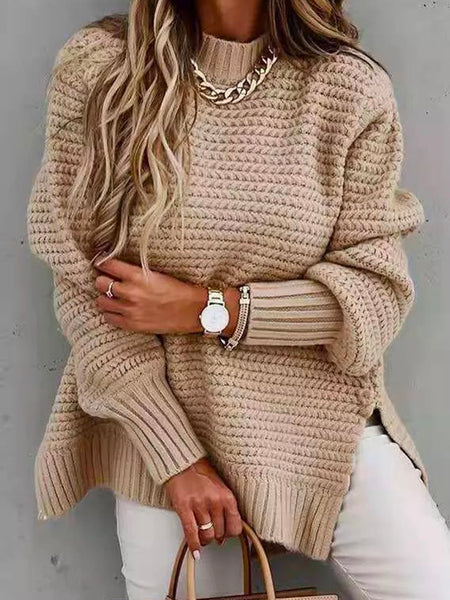 Bohemia Loose Long Sleeves Asymmetric Stand Collar Sweater Top