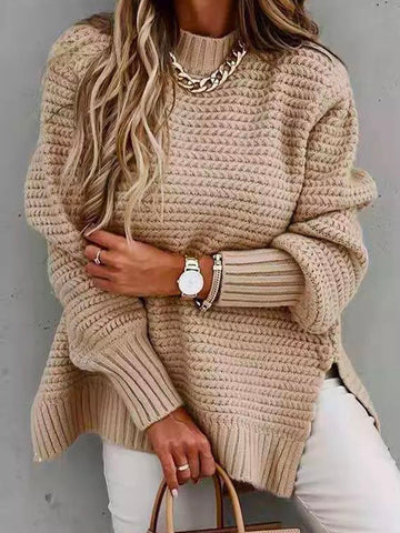Bohemia Loose Long Sleeves Asymmetric Stand Collar Sweater Top