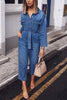 Button Pockets Long Sleeve Denim Jumpsuits