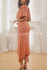 Elegant Charm Pleated Design Ruffle Bell Sleeve Slit Midi Dress