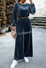 Velvet Long Sleeved Top and Wide Leg Pants Two Piece Set
