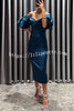 Talk Sweetly Satin Puff Sleeve Ruched Bust Formal Midi Dress