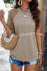 Round Neck Pleated Cutout Short Sleeved Top