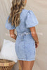 Hugo Denim Front Zipper Puff Sleeve Pocketed Belt Mini Dress