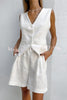 V Neck Sleeveless Single Breasted Top Side Pocket Shorts Set