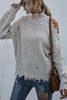 Loose Off-shoulder Ripped Long-sleeved High-neck Knitted Sweater