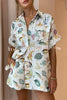 Ocean Legend Linen Blend Sea Fish Print Blouse and Elastic Waist Pocketed Shorts Set