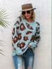 Leopard Round Neck Loose Knit Pullover Sweater