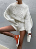 Stylish Crochet Jacquard Bishop Sleeve Bandage Top Short Pants Two-Pieces Set