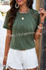 Round Neck Pleated Cutout Short Sleeved Top