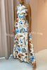 Lilipretty Showmake Unique Shell Print Drawstring Pleated Cutout Slit Maxi Dress