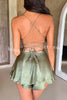 Ruffled Elegant Satin Strappy Satin Backless Lace Up Mini Dress