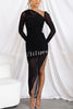 Fashionably Mesh Overlay Asymmetrical Design Ruched Stretch Maxi Dress