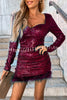 Betty Sequin Feather Long Sleeve Mini Dress