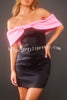 Love Knocks Satin Off Shoulder Bow Colorblock Mini Dress