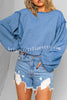 Lantern Sleeve Solid Color Round Neck Raw Edge Hoodie