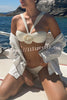 Three Piece Suspender Pleated Three Dimensional Flower Bikini Set
