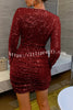 V Neck Wrap Hip High Waist Sequin Mini Dress