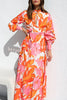 Floral Print Balloon Sleeve Pleated Lace Up Maxi Dress
