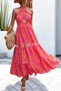 Floral Print Halter Neck Paneled Hollow Pleated Backless Maxi Dress