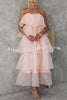 My Darling Dear Chiffon Off Shoulder Back Elastic Tiered Maxi Dress