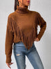 Stylish Long Sleeves Tasseled Split-Joint High-Neck Sweater Tops