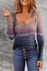 Multicolor Button Gradient Long Sleeve Stretch Top
