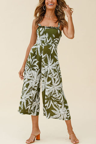 Palm Print Slip Wide Leg Jumpsuits