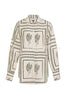 Kiele Linen Blend Abstract Geometric Lines Relaxed Blouse