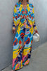 Colorful Art Print Button Wide Leg Pant Suit