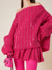 Batwing Sleeves Loose Ruched Shiny Off-The-Shoulder Sweater Tops