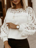 Simple Loose Hollow Embroidered Split-Joint Round-Neck Sweater Tops
