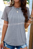 Round Neck Pleated Cutout Short Sleeved Top