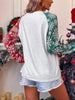 Christmas Loose Floral Printed Color-Block Round-Neck T-Shirts Tops