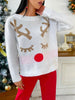 White Christmas Elk Crochet Round-Neck Sweater Tops