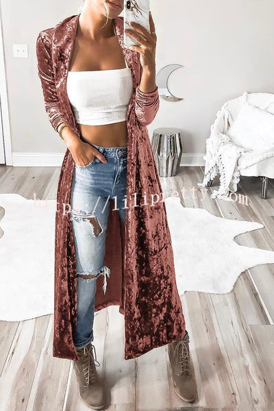 Lilipretty Solid Color Velvet Long Coat
