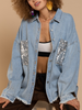 BUST SEQUIN POCKET FRAYED DENIM SHACKET - BLUE