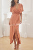 Elegant Charm Pleated Design Ruffle Bell Sleeve Slit Midi Dress