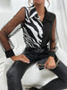 Bohemia Zebra Printed See-Through Lapel Collar Blouses&Shirts Tops