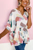 Print Cuffed Sleeves Peplum Blouse