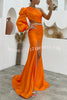Tammy One Shoulder Sleeve Cutout Metal Chain Waist Maxi Dress