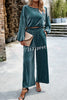 Velvet Long Sleeved Top and Wide Leg Pants Two Piece Set